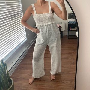 Zara doyle emboidered eyelit white cotton blend jumpsuit